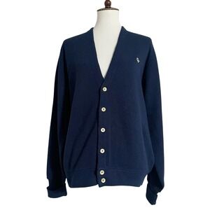 Christian Dior Vintage Mens Navy Blue Orlon Acrylic V-Neck Cardigan Sweater L